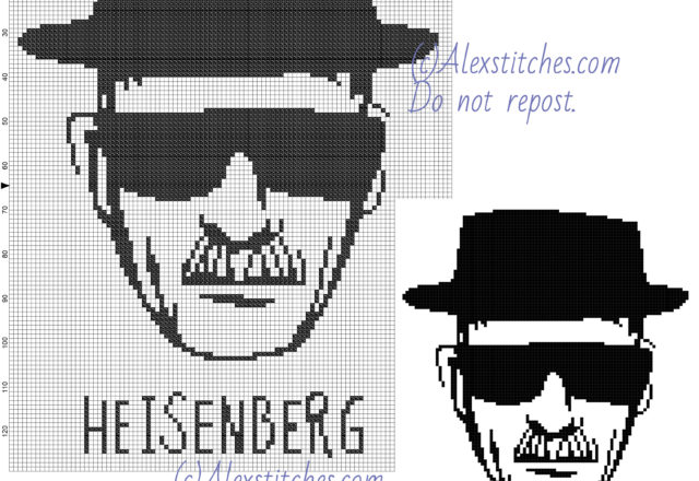 Heisenberg Breaking Bad free cross stitch pattern 100x129 1 color