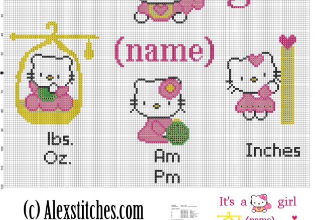 Hello Kitty Birth record free cross stitch pattern (1)