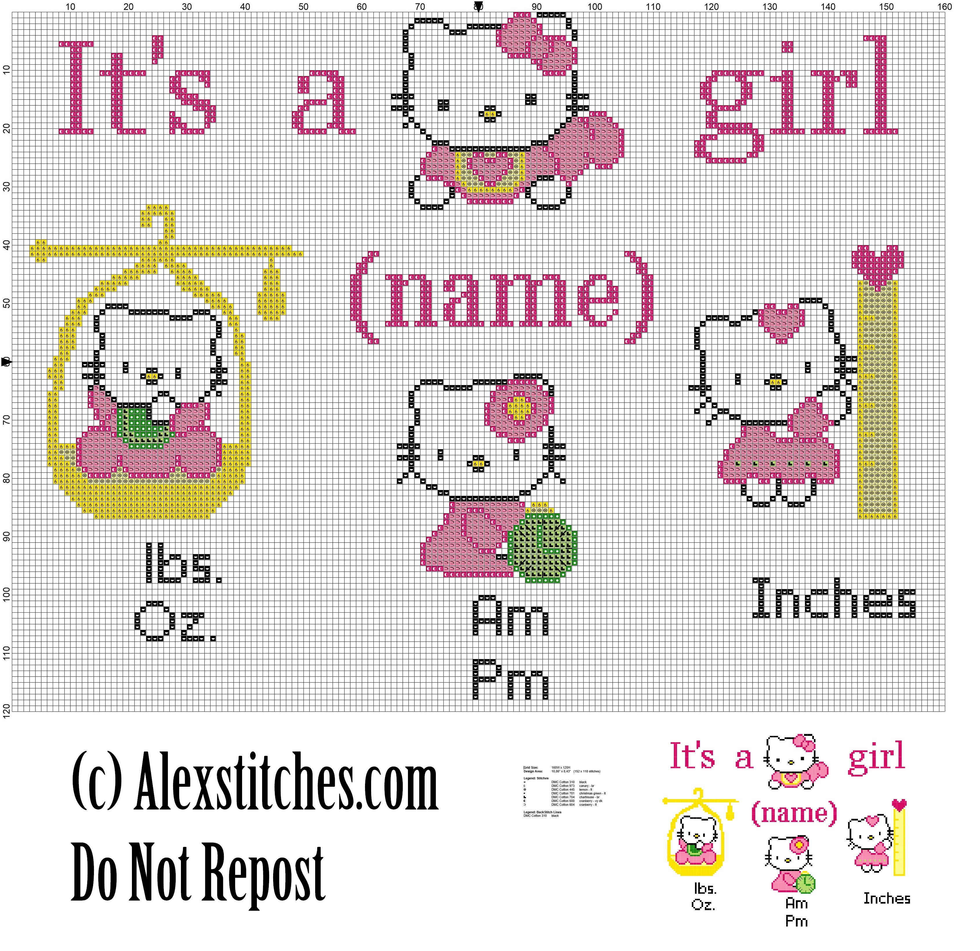 Hello Kitty Birth record free cross stitch pattern (1)