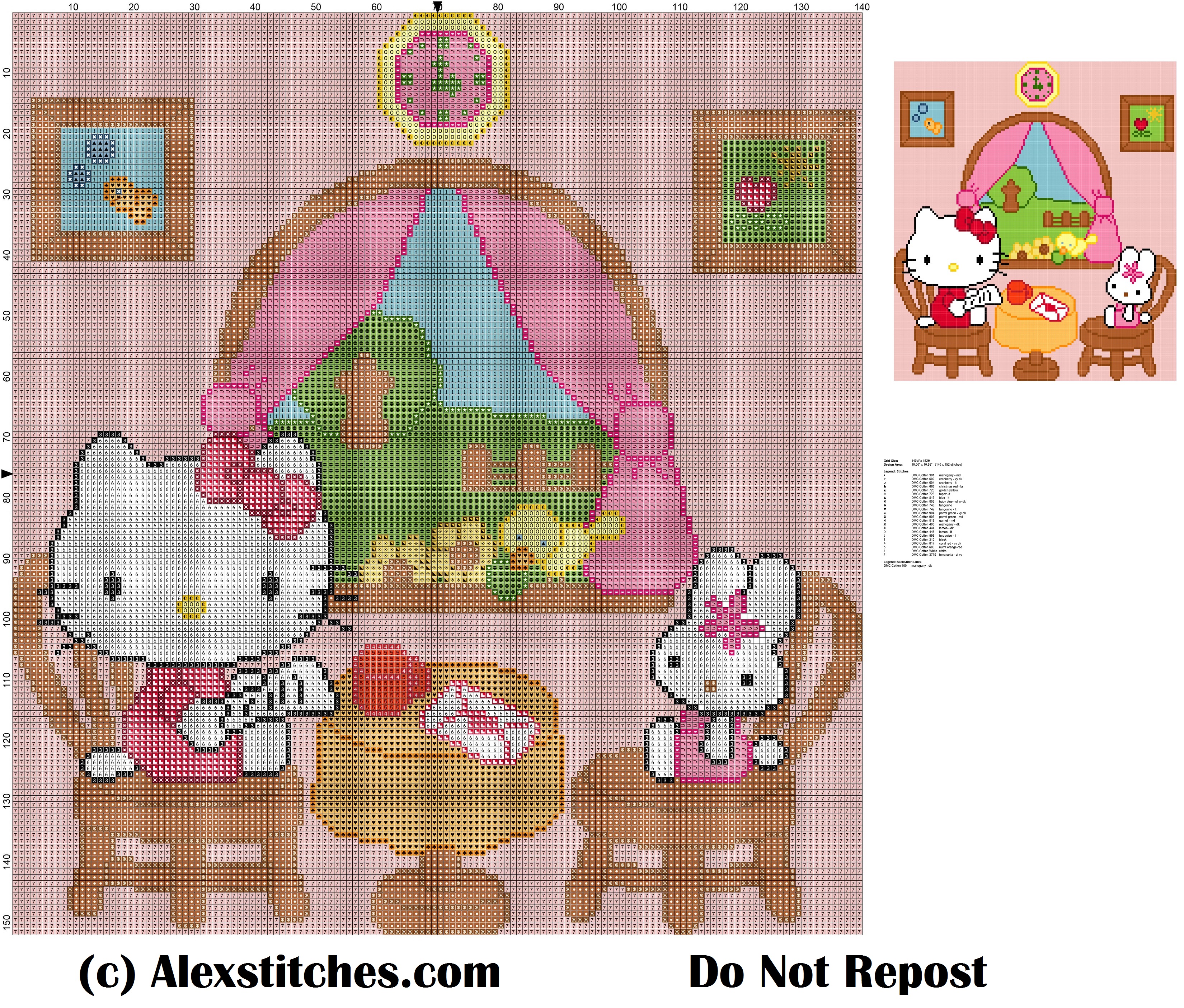 Hello Kitty picture for girls cross stitc pattern