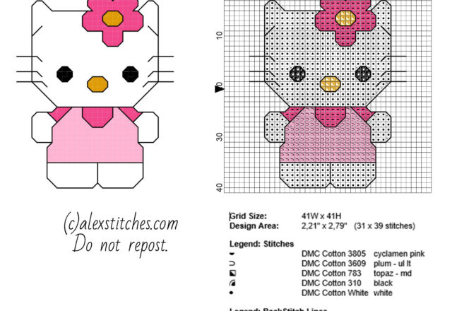 Hello Kitty small cross stitch pattern in 40 stitches with backstitch use