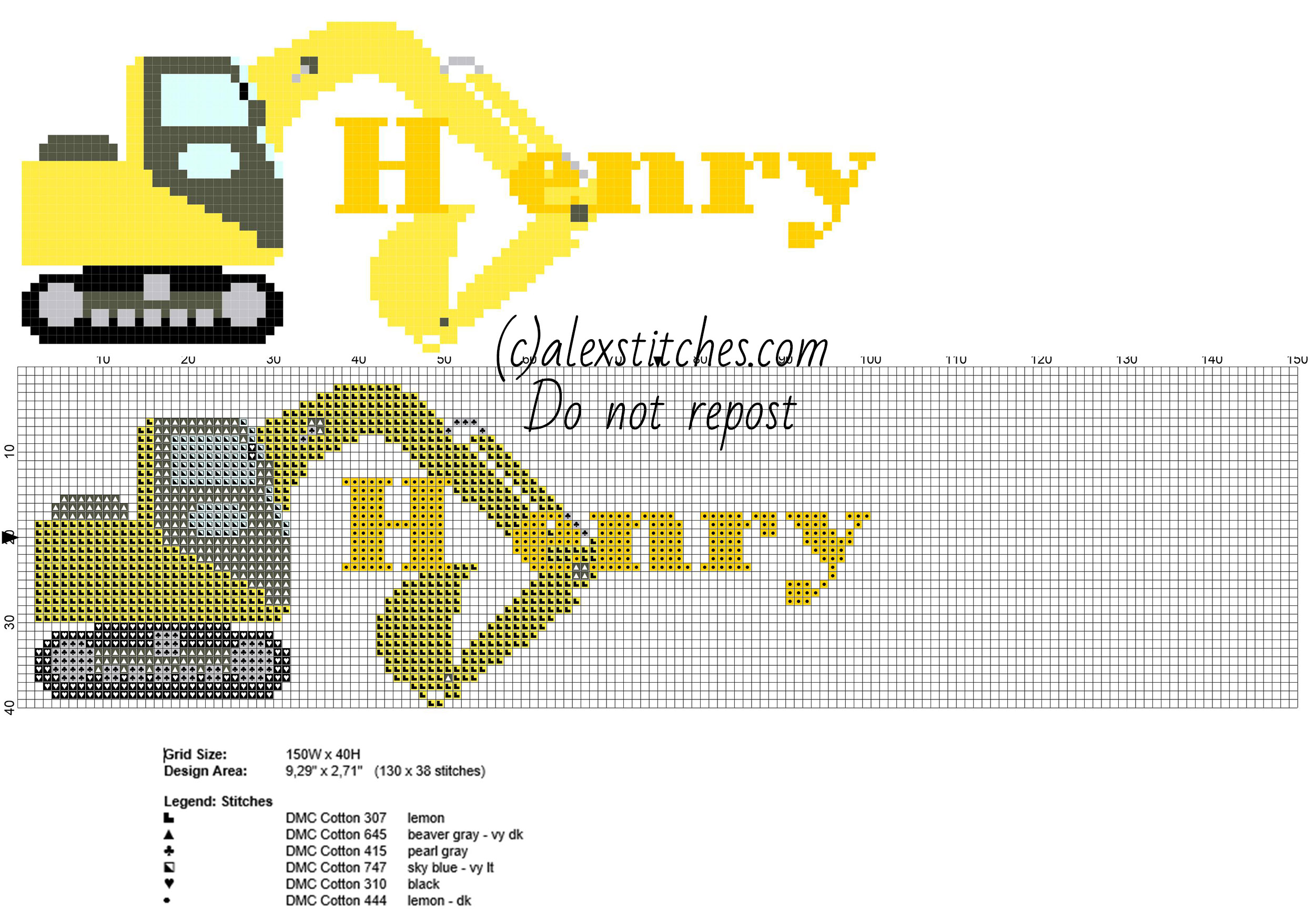Henry cross stitch baby male name with excavator