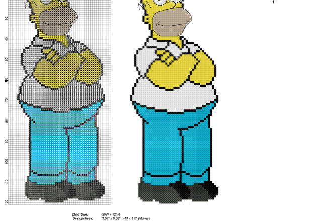 Homer Simpson cartoon character free cross stitch pattern