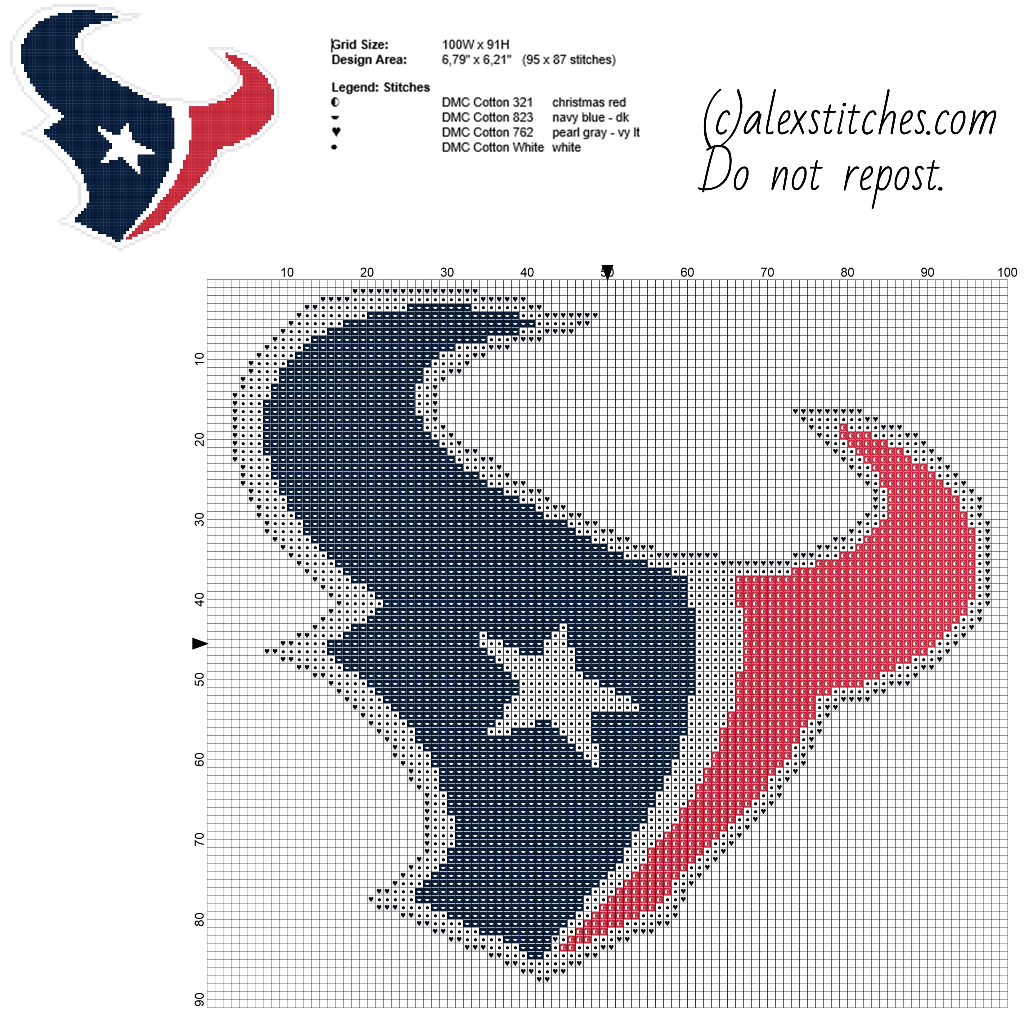 Houston Texans National Football League NFL Team free cross stitch pattern made with PcStich software