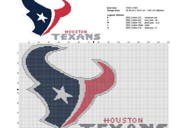 Houston Texans with text free cross stitch pattern NFL 146x91
