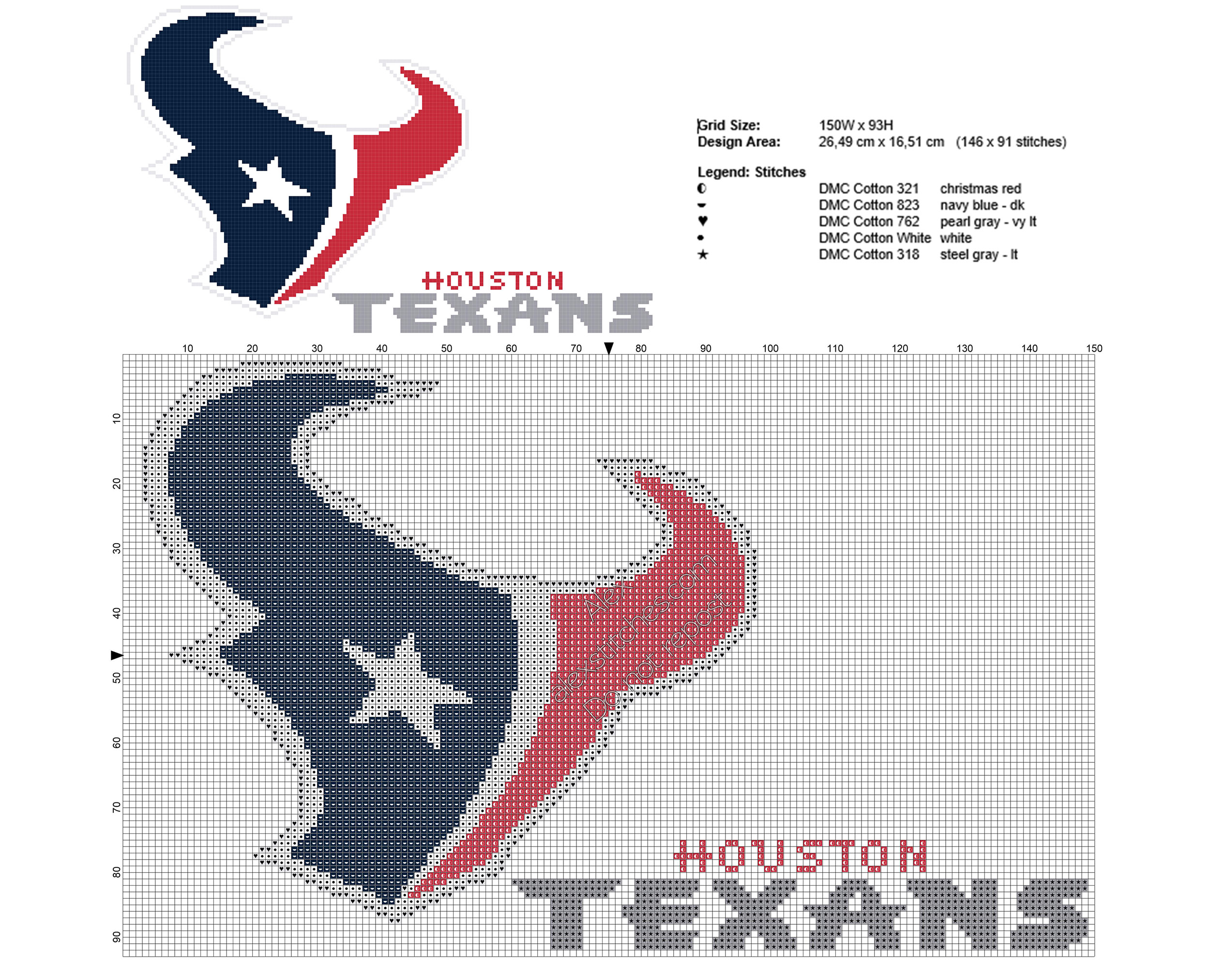Houston Texans with text free cross stitch pattern NFL 146x91