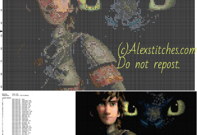 How to train a dragon free cross stitch pattern 150x93 50 colors
