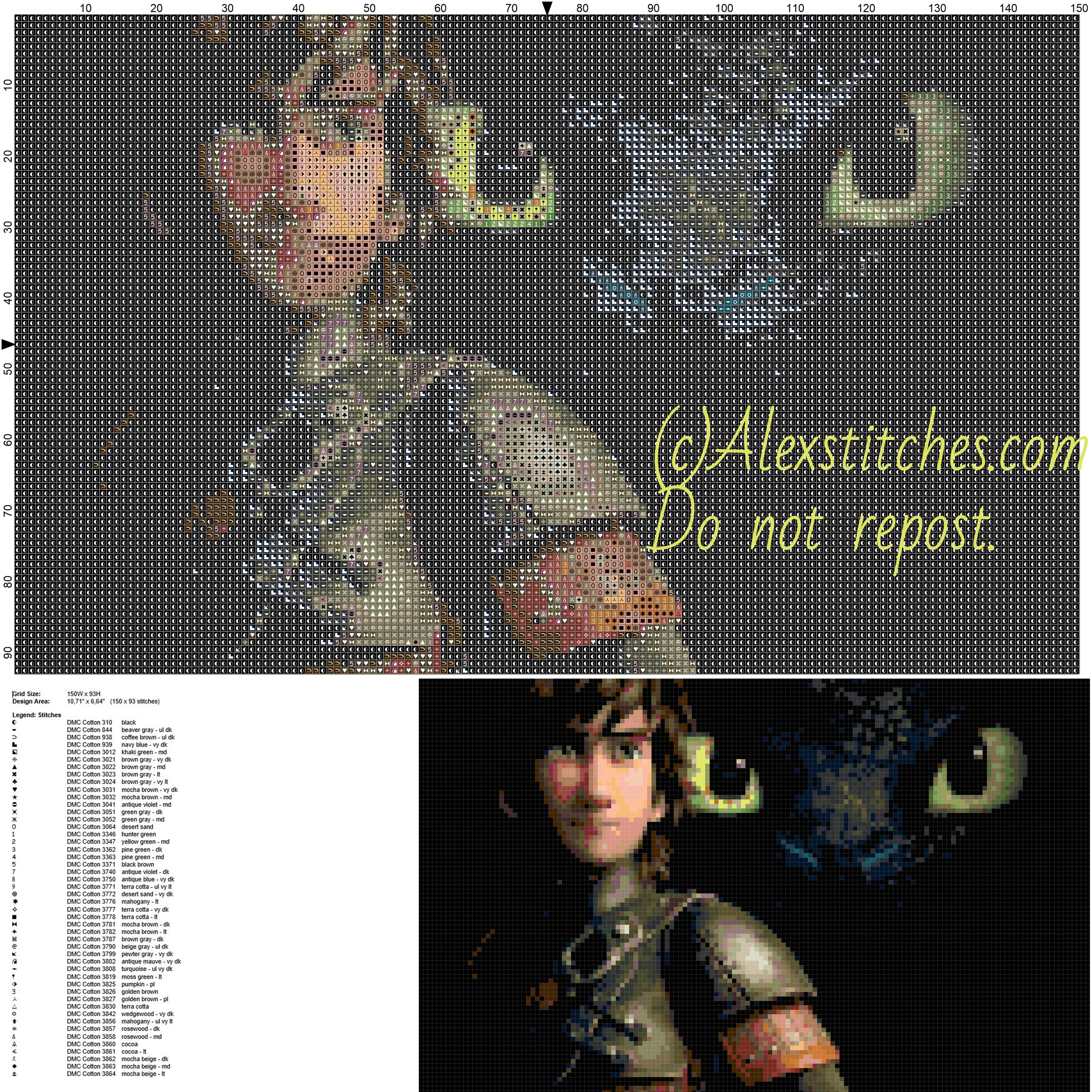 How to train a dragon free cross stitch pattern 150x93 50 colors