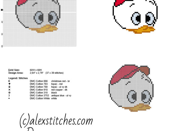 Huey Disney character from Mickey Mouse small and simple cross stitch pattern in forty stitches