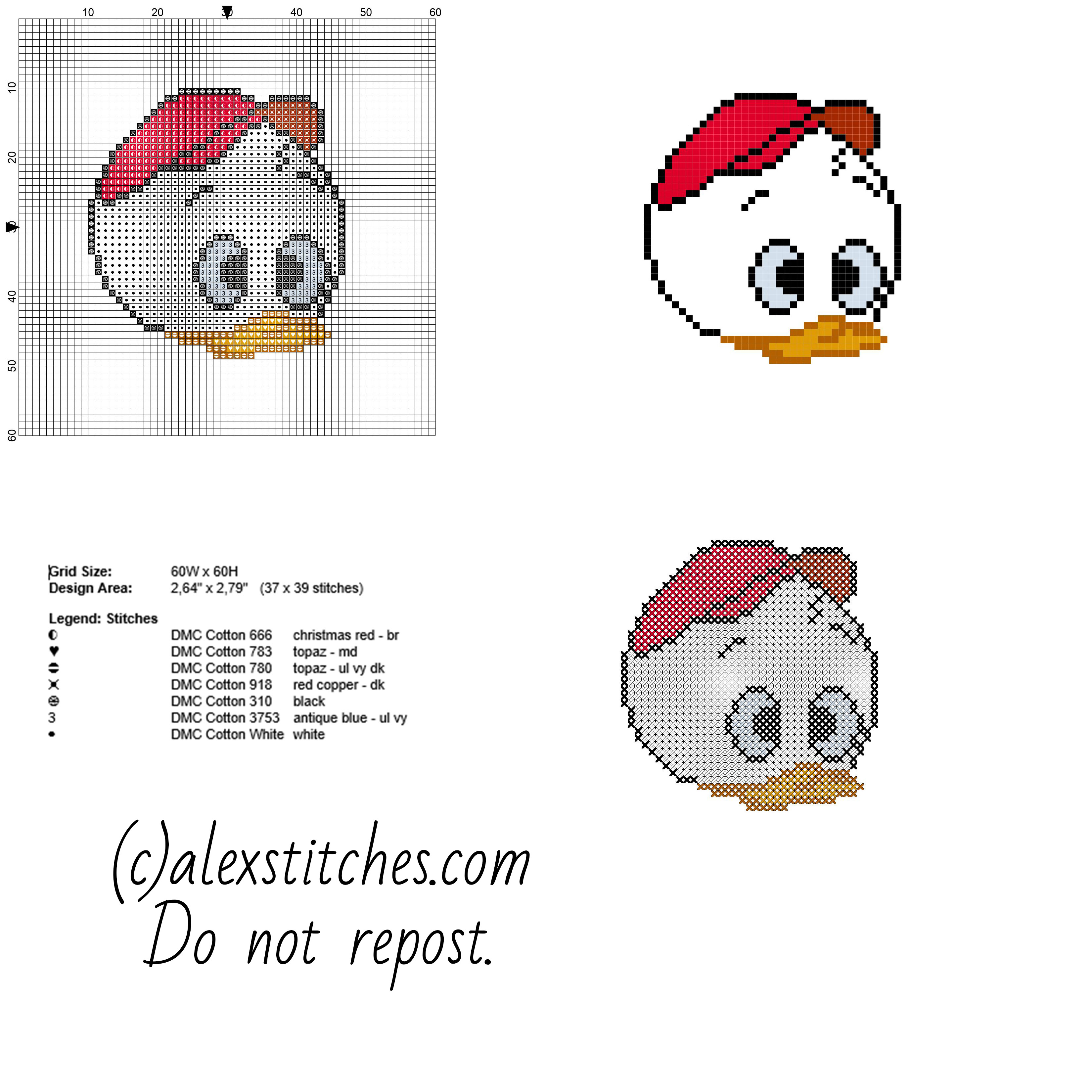 Huey Disney character from Mickey Mouse small and simple cross stitch pattern in forty stitches