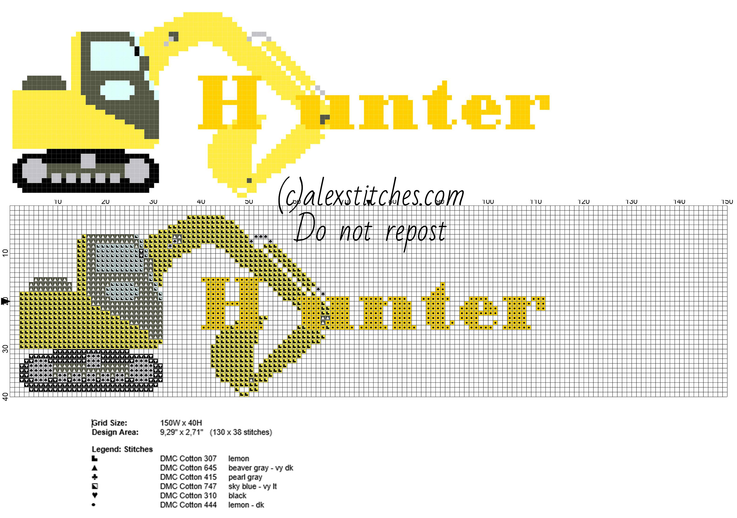 Hunter cross stitch baby names with excavators bulldozer