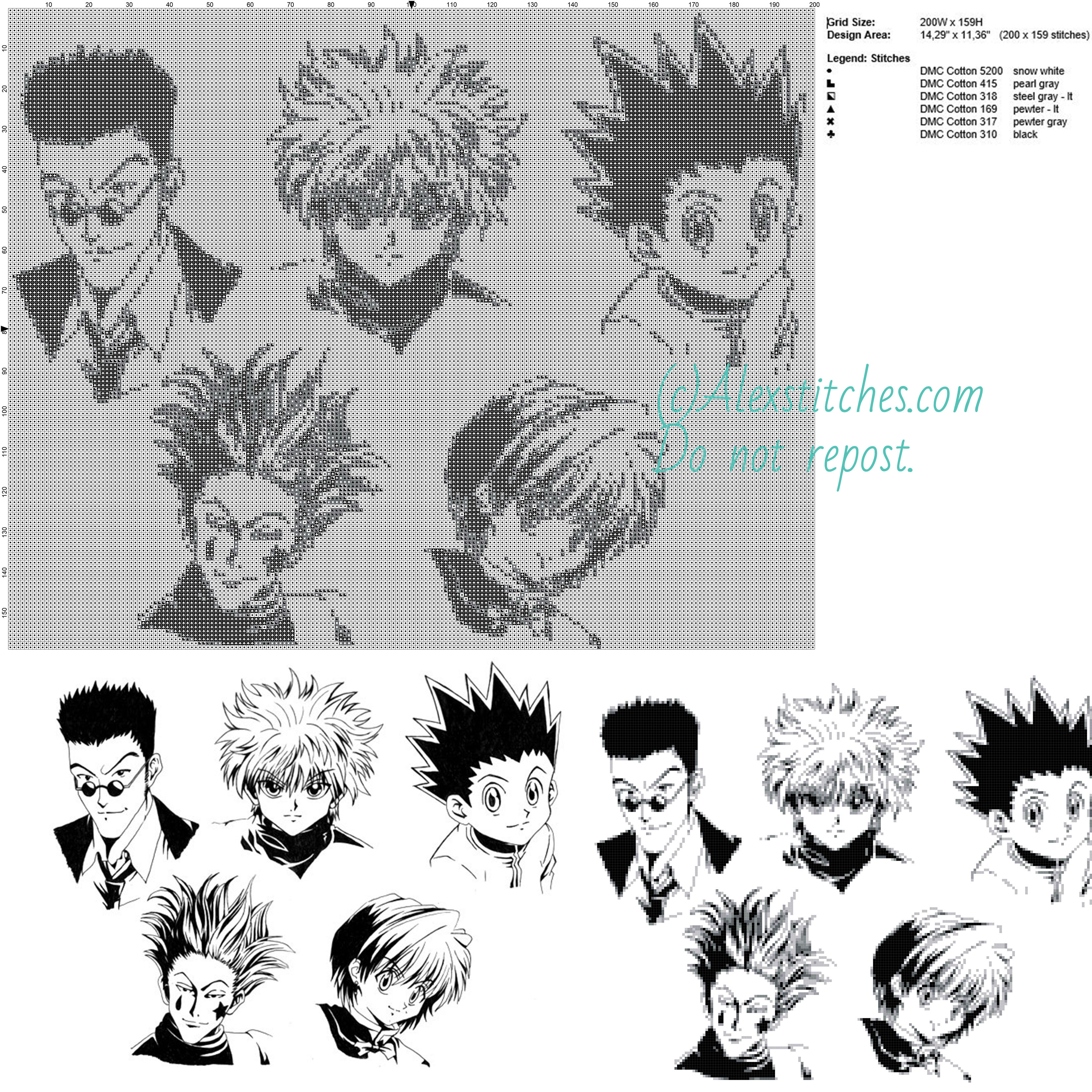 Hunter x Hunter free cross stitch pattern 200x159 6 colors