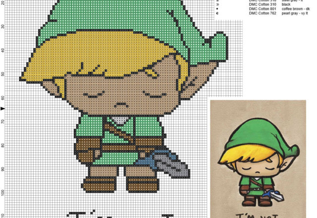 I’ m not Zelda (The Legend of Zelda) free cross stitch pattern 100x129 8 colors