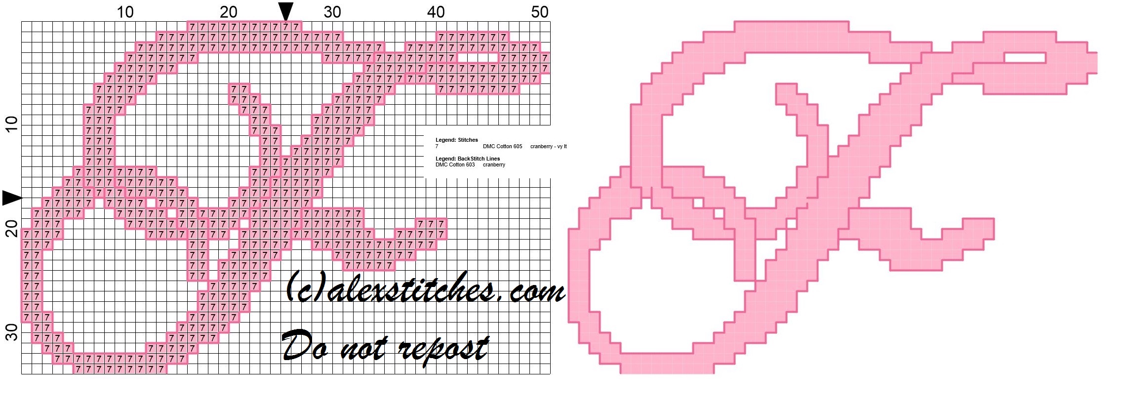 Initial letter f cross stitch pattern