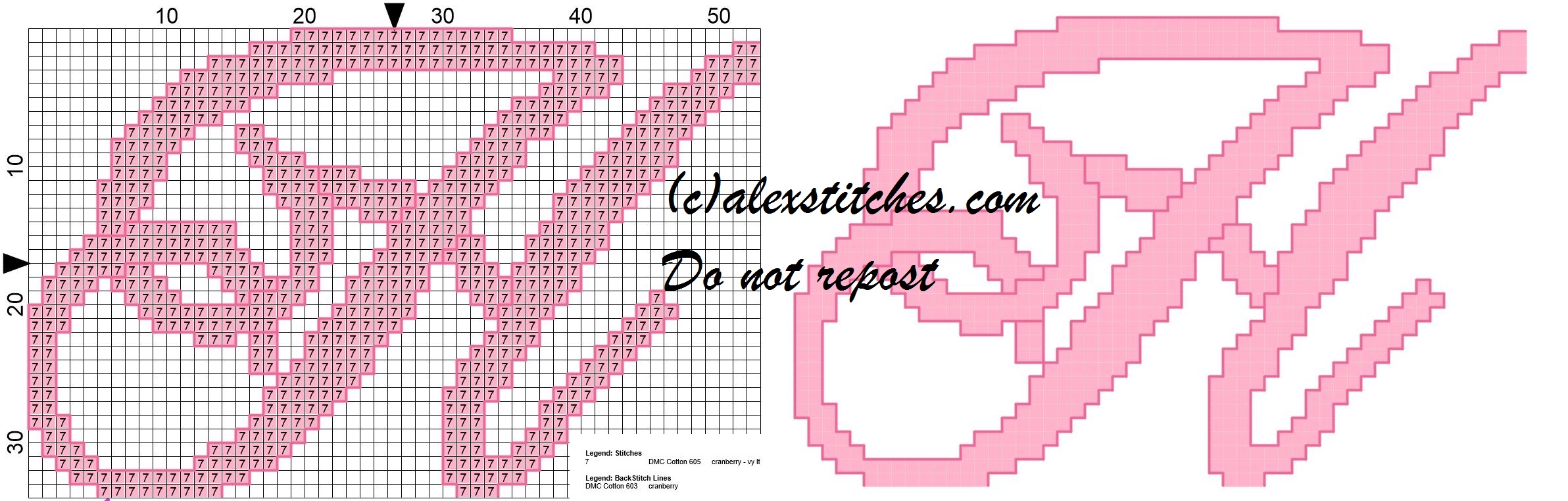 Initial letter h cross stitch pattern