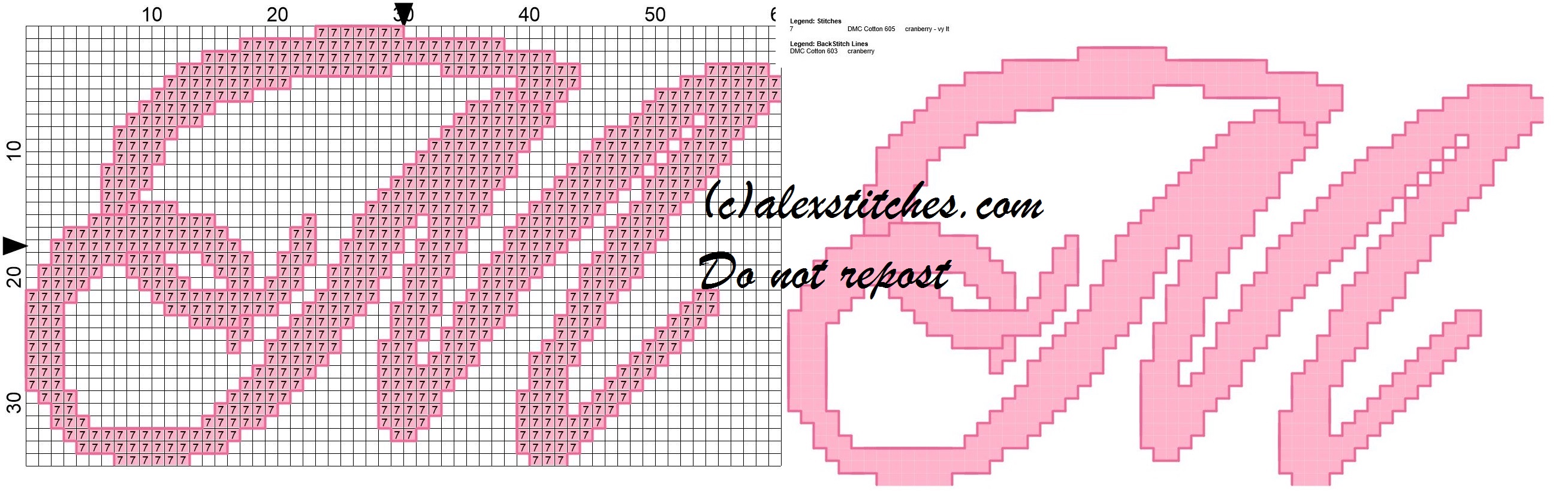 Initial letter m cross stitch pattern