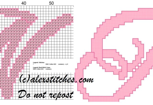 Initial letter n cross stitch pattern