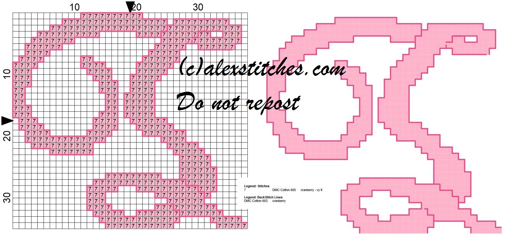 Initial letter s cross stitch pattern