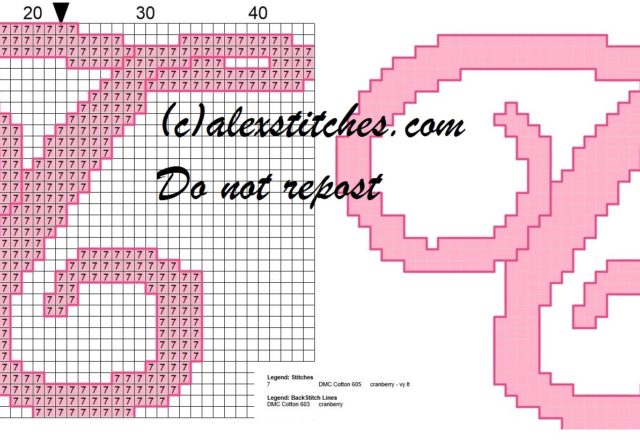 Initial letter t cross stitch pattern