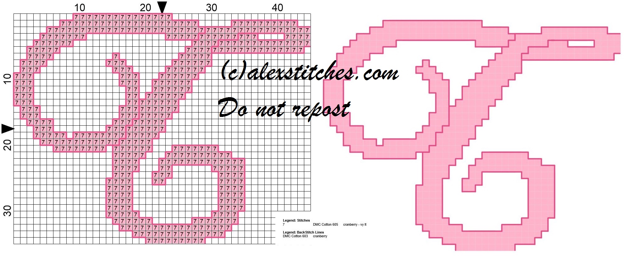 Initial letter t cross stitch pattern