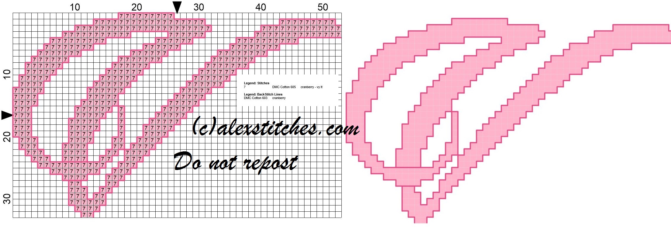 Initial letter v cross stitch pattern