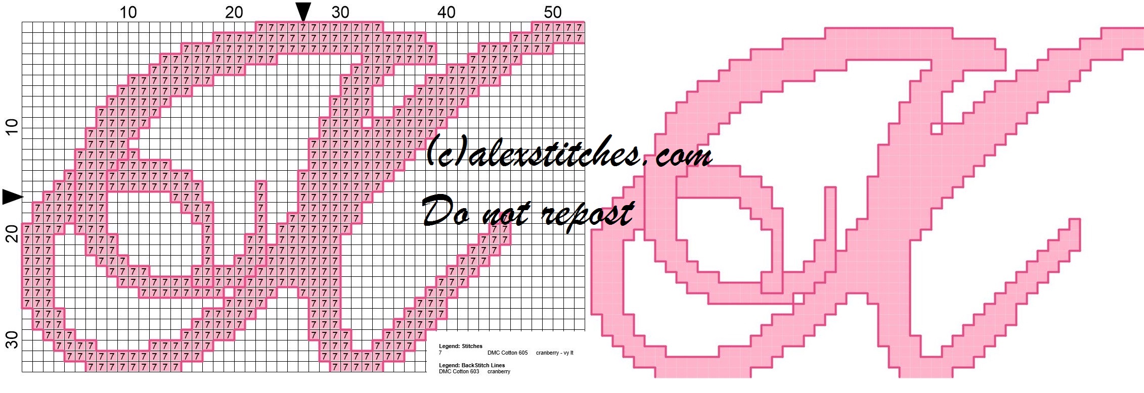 Initial letter x cross stitch pattern