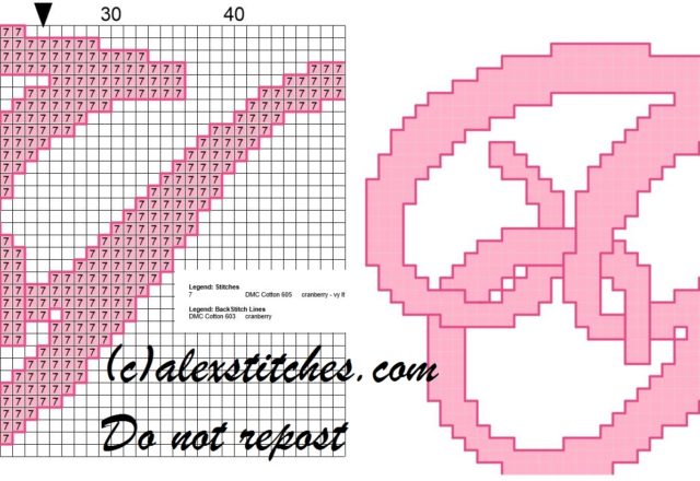Initial letter y cross stitch pattern