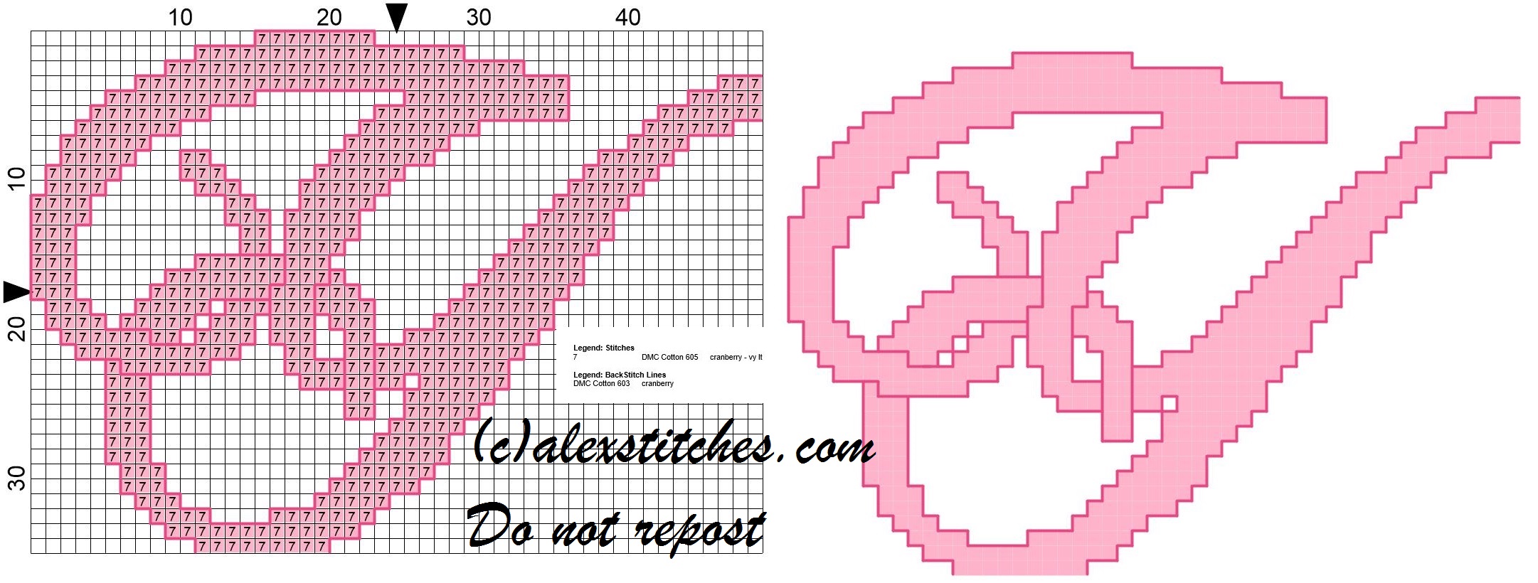 Initial letter y cross stitch pattern