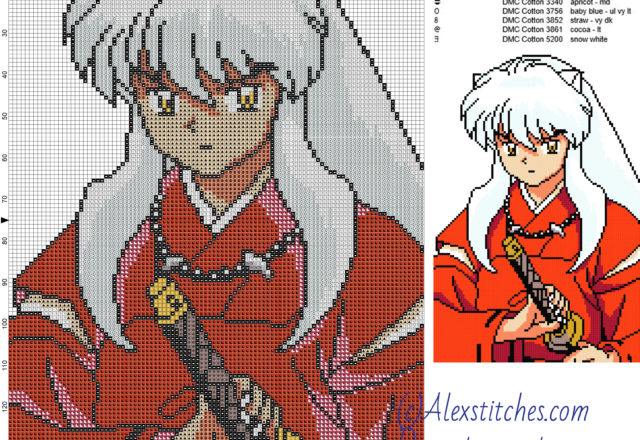 Inuyasha free cross stitch pattern 100x150 10 colors