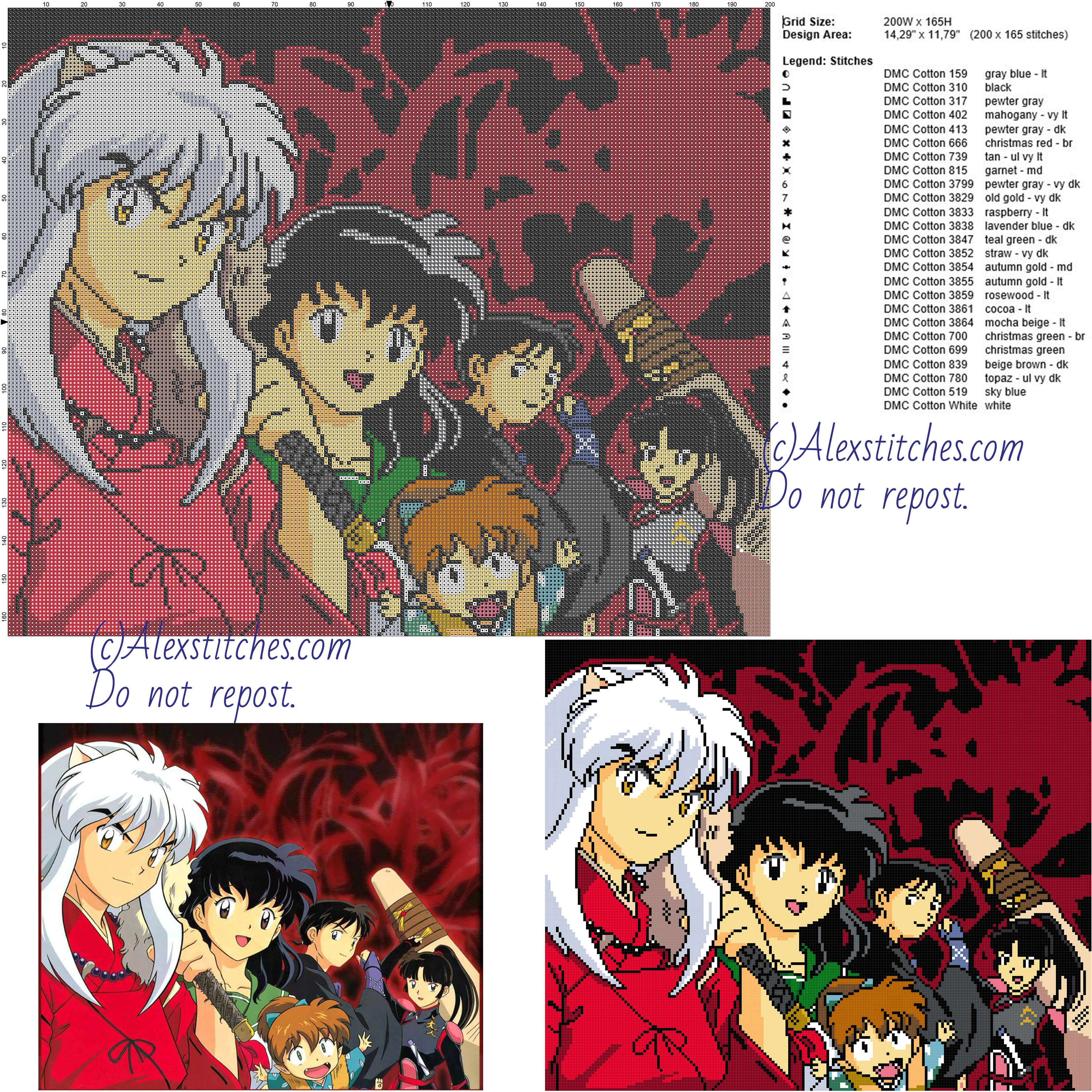 Inuyasha free cross stitch pattern 200x165 25 colors