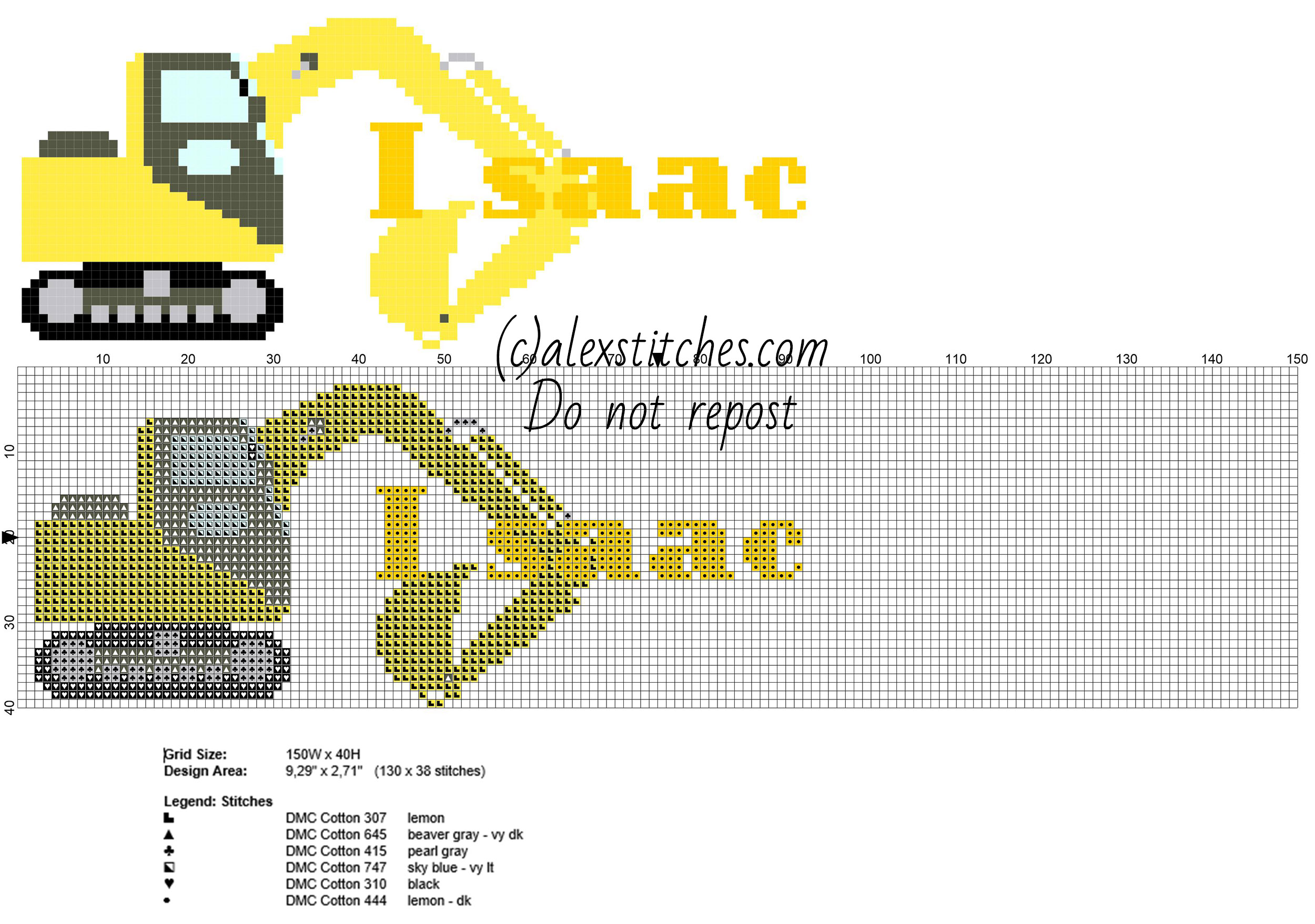 Isaac cross stitch baby male names with bulldozer excavators