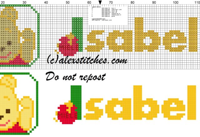 Isabel name with Baby winnie the pooh free cross stitches pattern