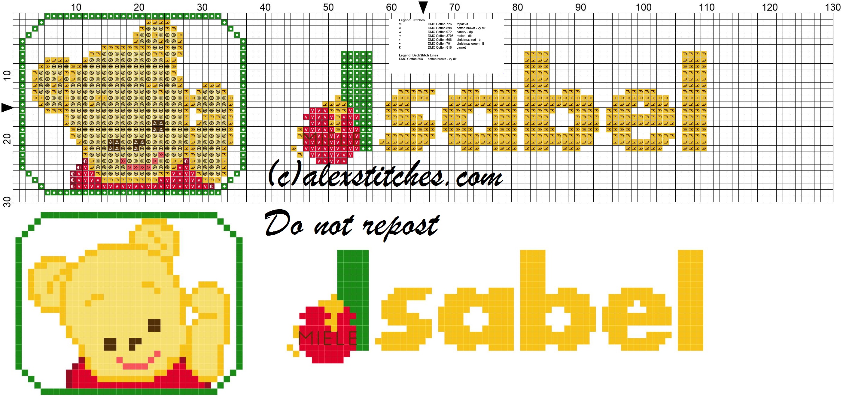 Isabel name with Baby winnie the pooh free cross stitches pattern