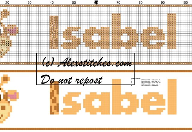 Isabel name with giraffe cross stitch pattern
