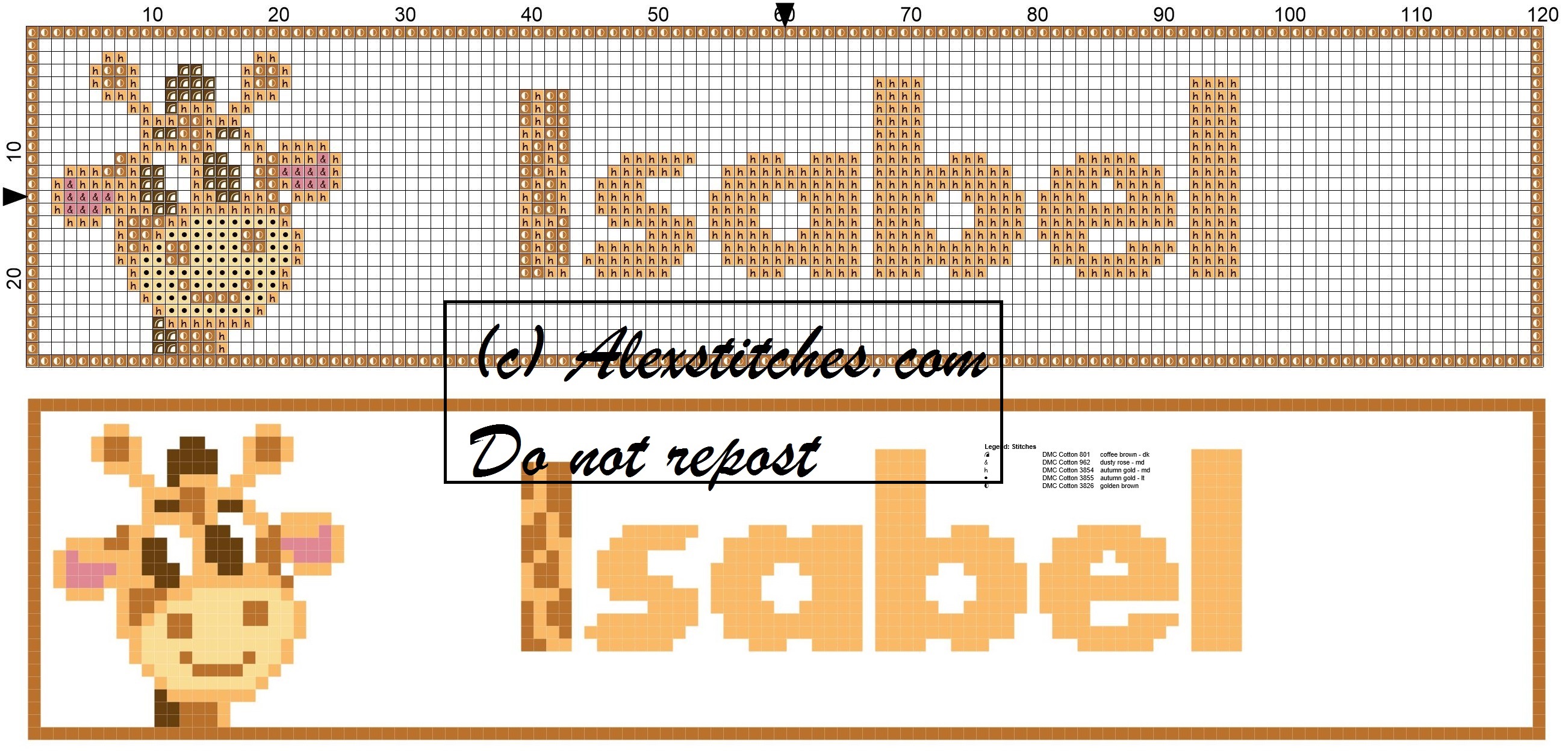 Isabel name with giraffe cross stitch pattern