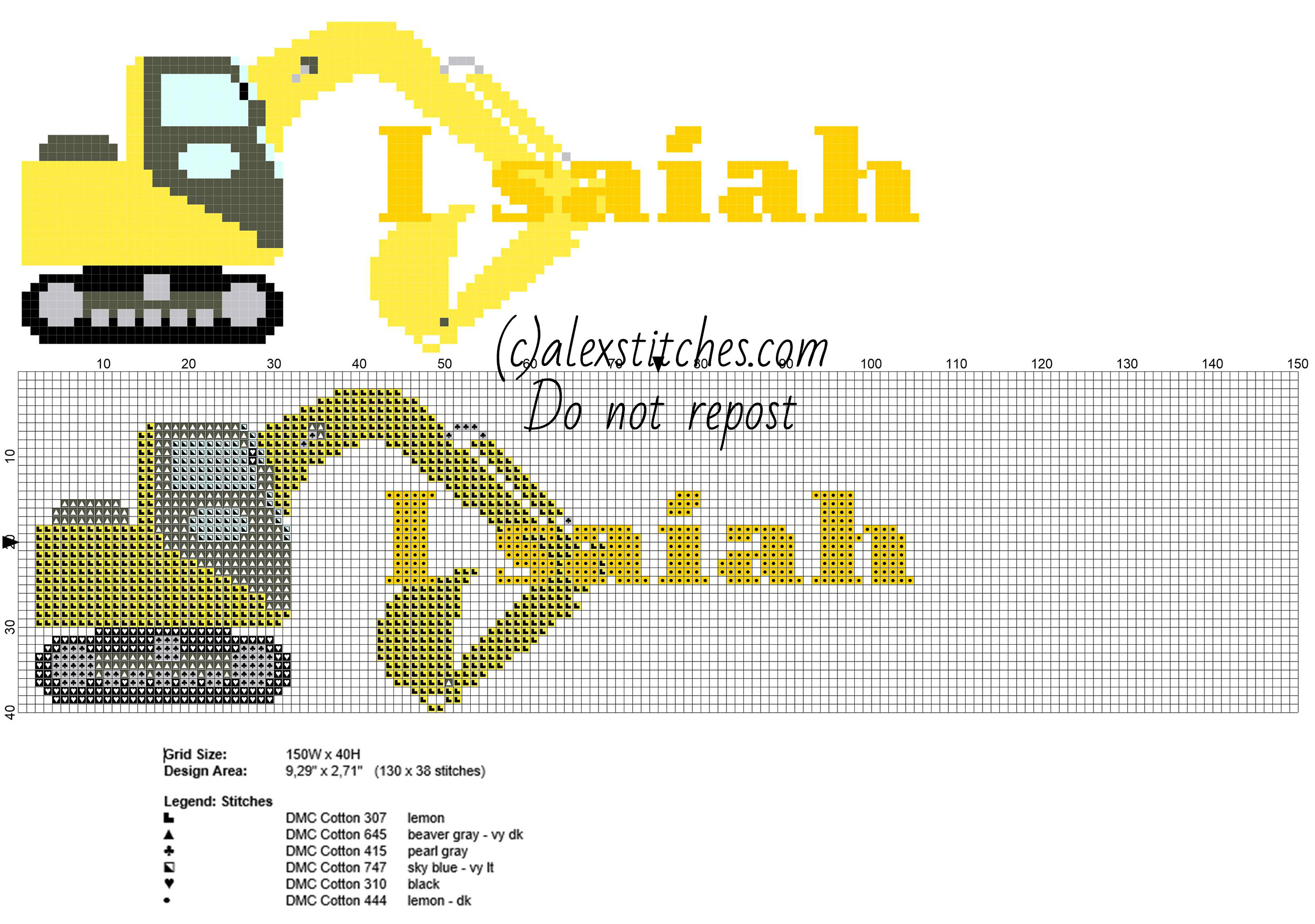 Isaiah cross stitch baby names with excavators