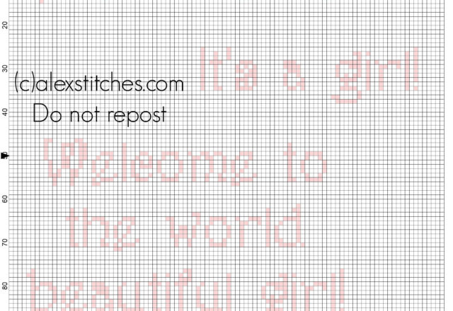 It' s a girl cross stitch pink text for birth records