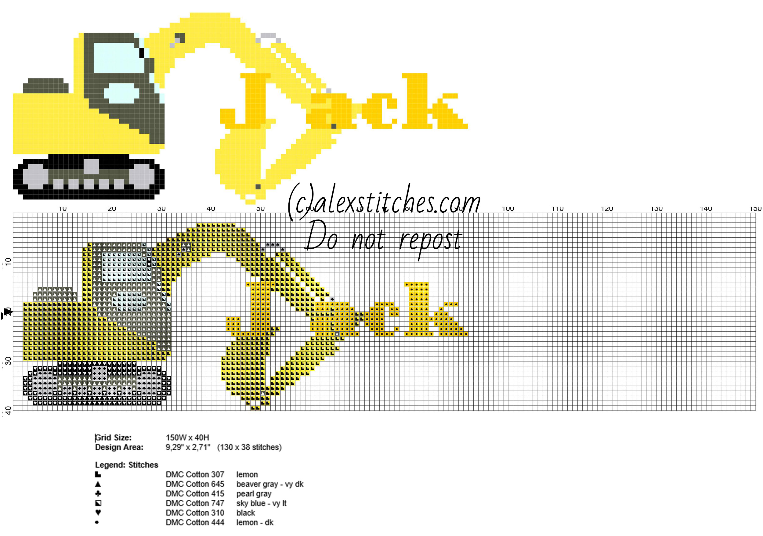Jack cross stitch baby male name with the excavator