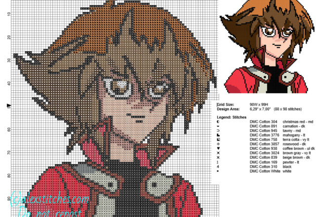 Jaden Yuki Yu Gi Oh character free cross stitch patterns