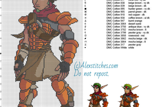 Jak 2 (Jak and Daxter) free cross stitch pattern 106x200 20 colors