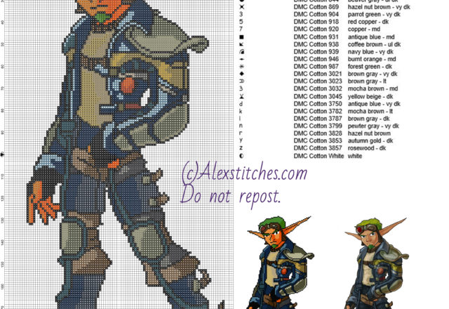 Jak (Jak and Daxter) free cross stitch pattern 104x200 26 colors