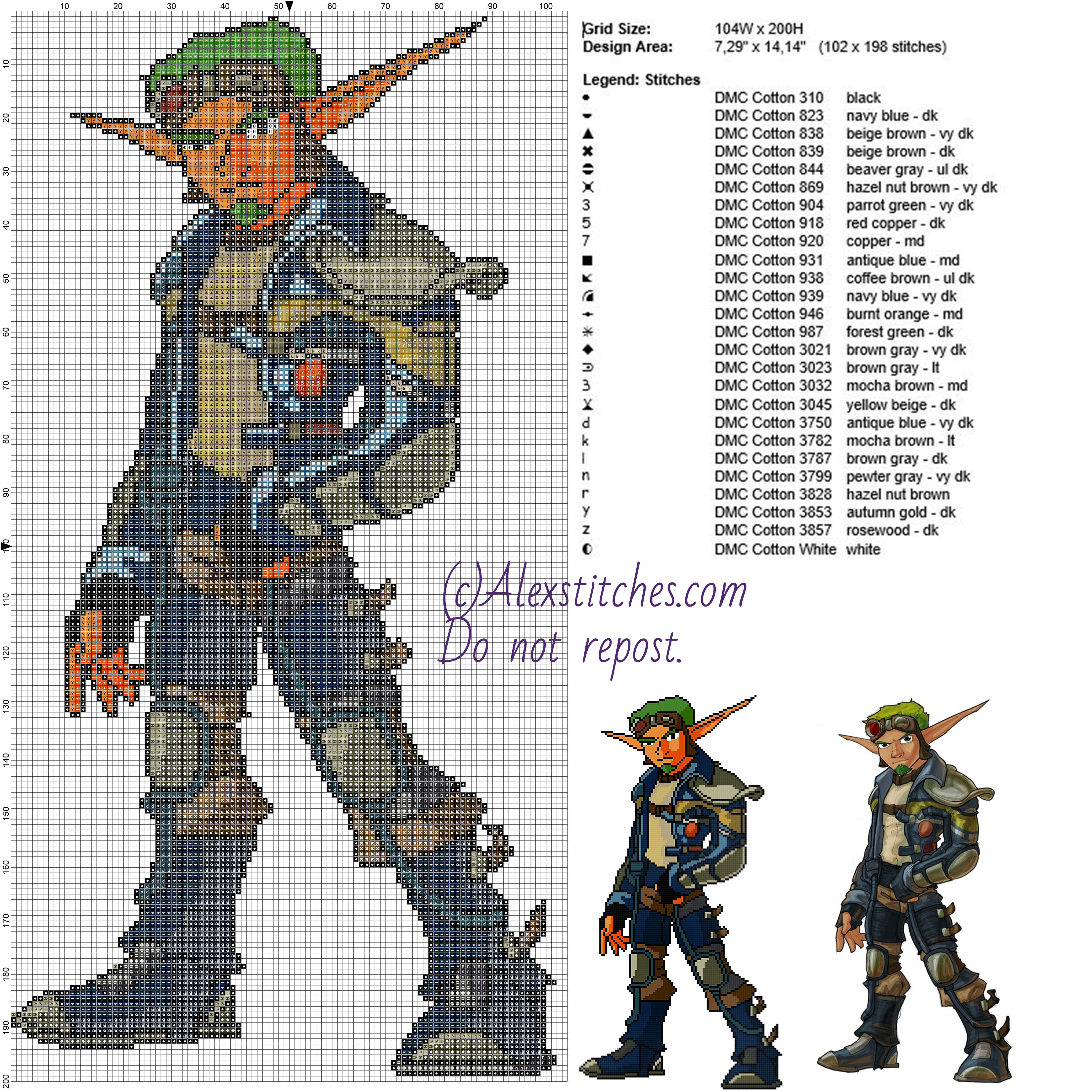 Jak (Jak and Daxter) free cross stitch pattern 104x200 26 colors