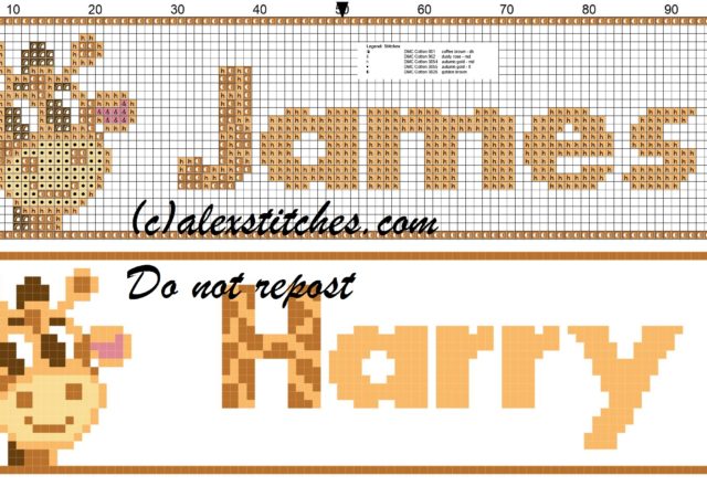 James name with giraffe cross stitch pattern