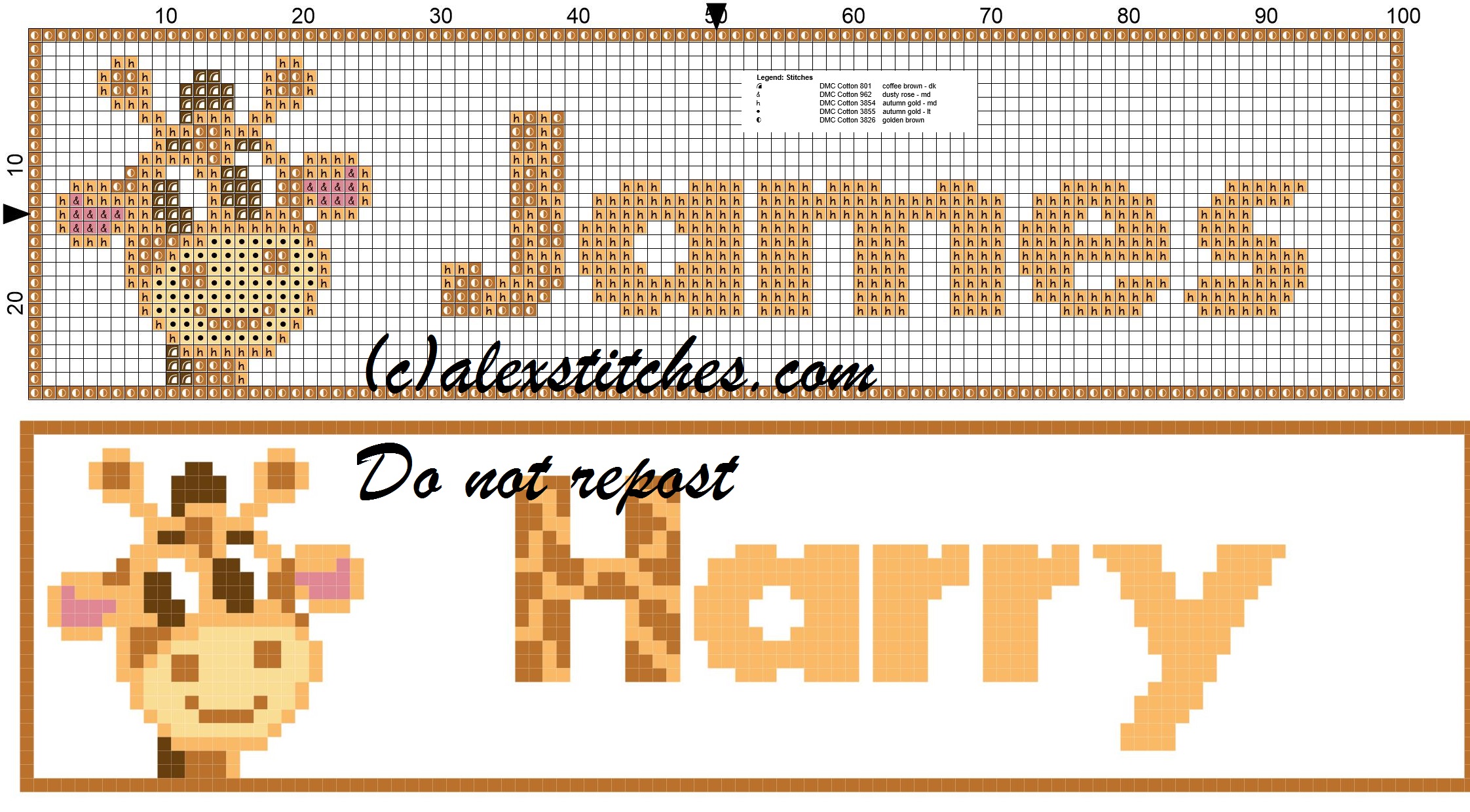 James name with giraffe cross stitch pattern