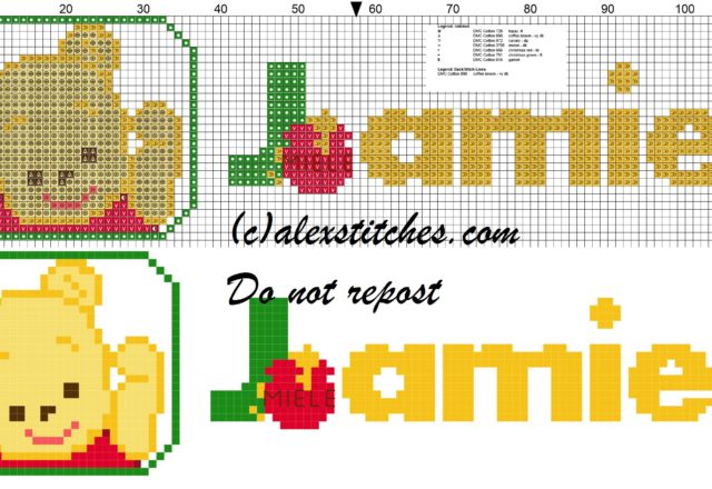 Jamie name with Baby winnie the pooh free cross stitches pattern