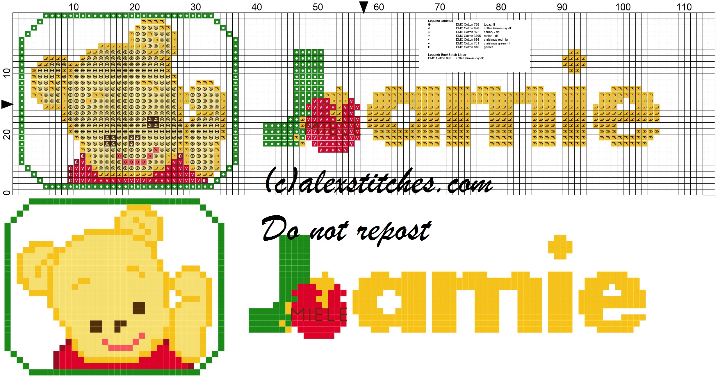 Jamie name with Baby winnie the pooh free cross stitches pattern
