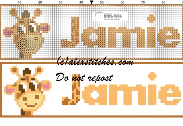 Jamie name with giraffe cross stitch pattern