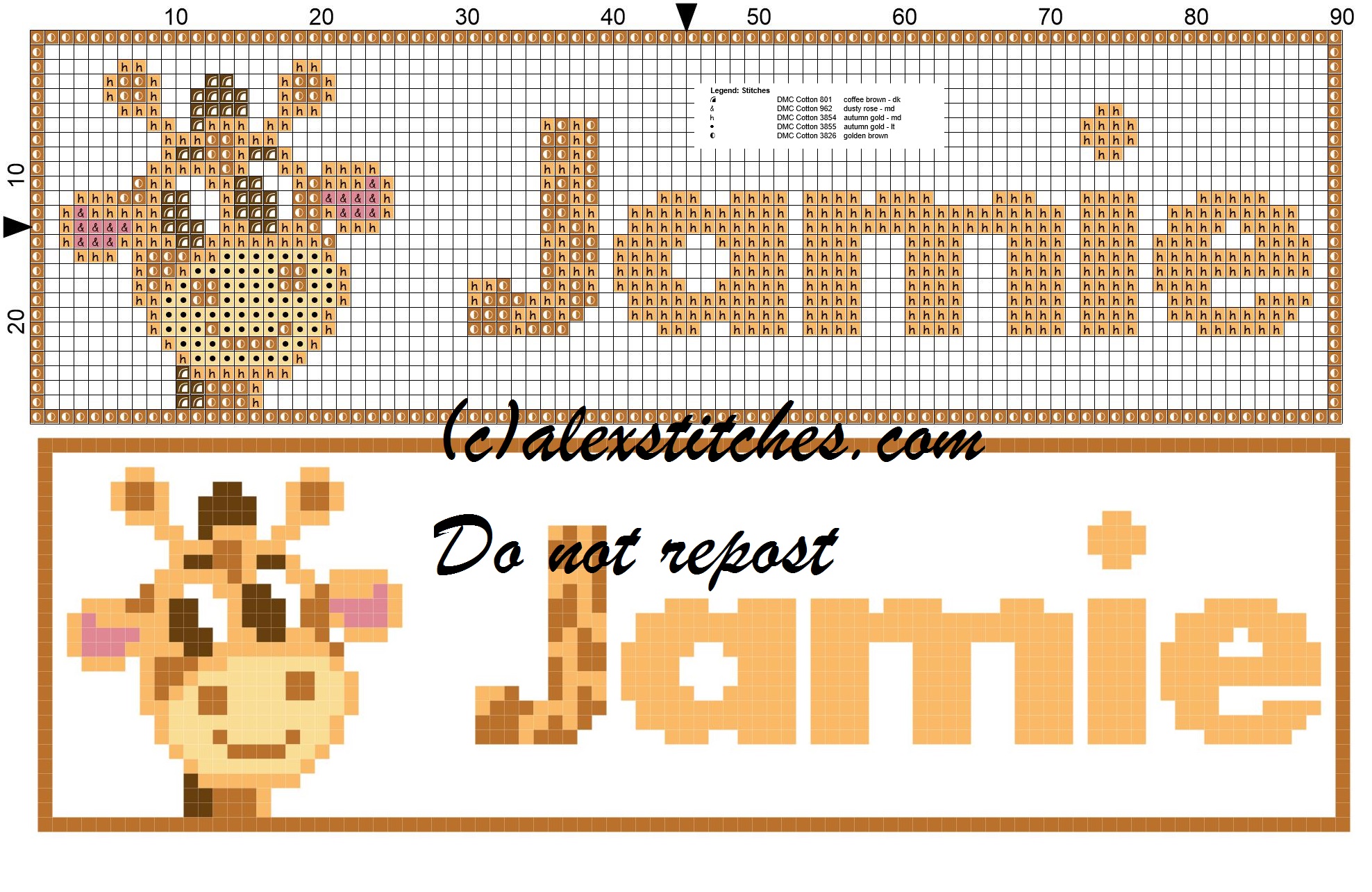 Jamie name with giraffe cross stitch pattern