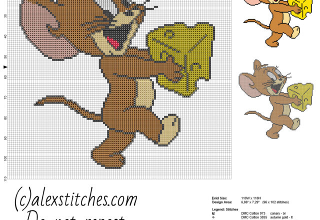 Jerry with cheese character from cartoon Tom and Jerry free cross stitch pattern