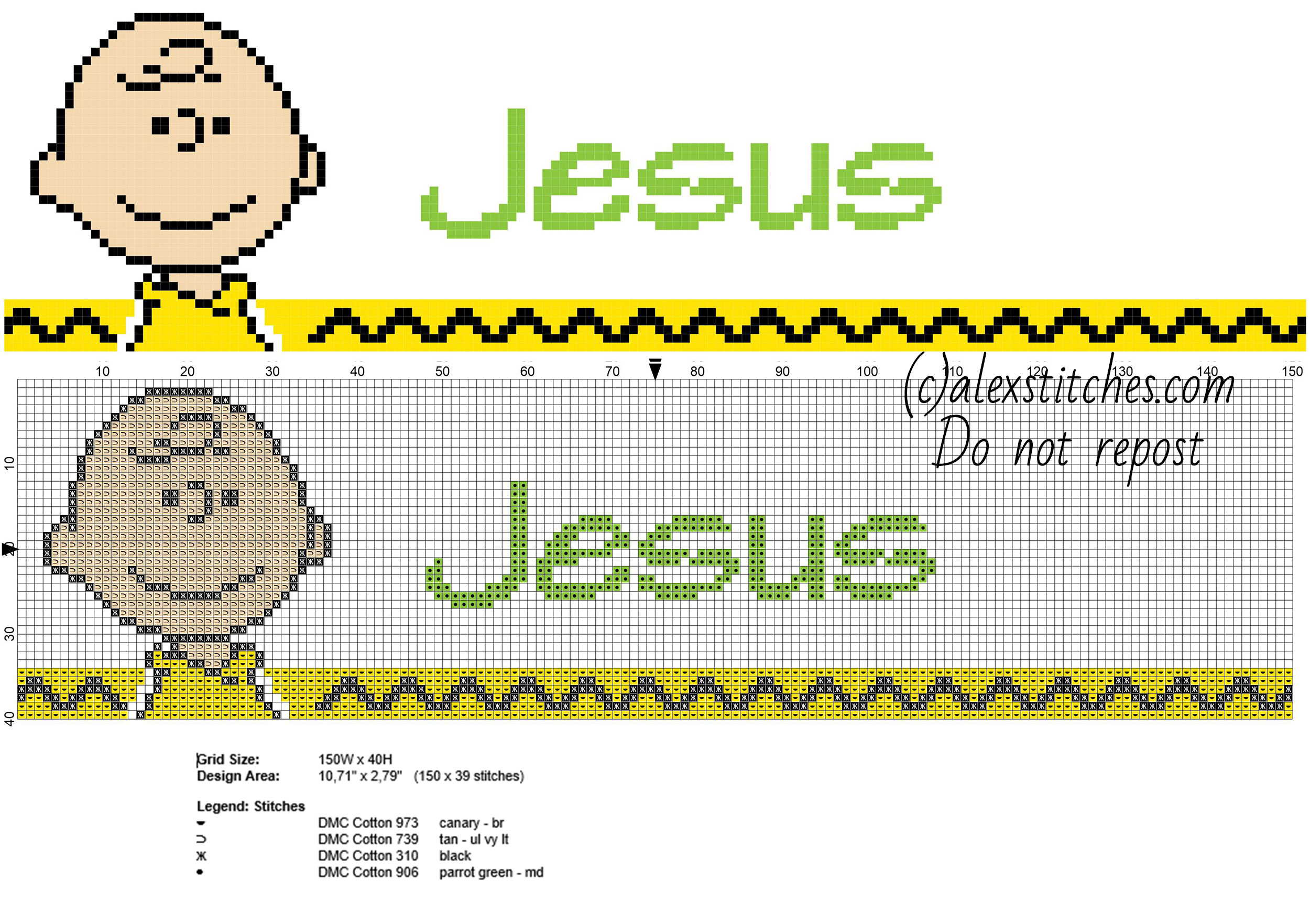 Jesus cross stitch baby name with Peanuts Charlie Brown